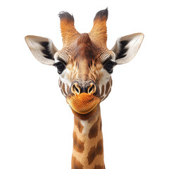 Close up portrait of a giraffe animal wildlife photography black background on transparent background