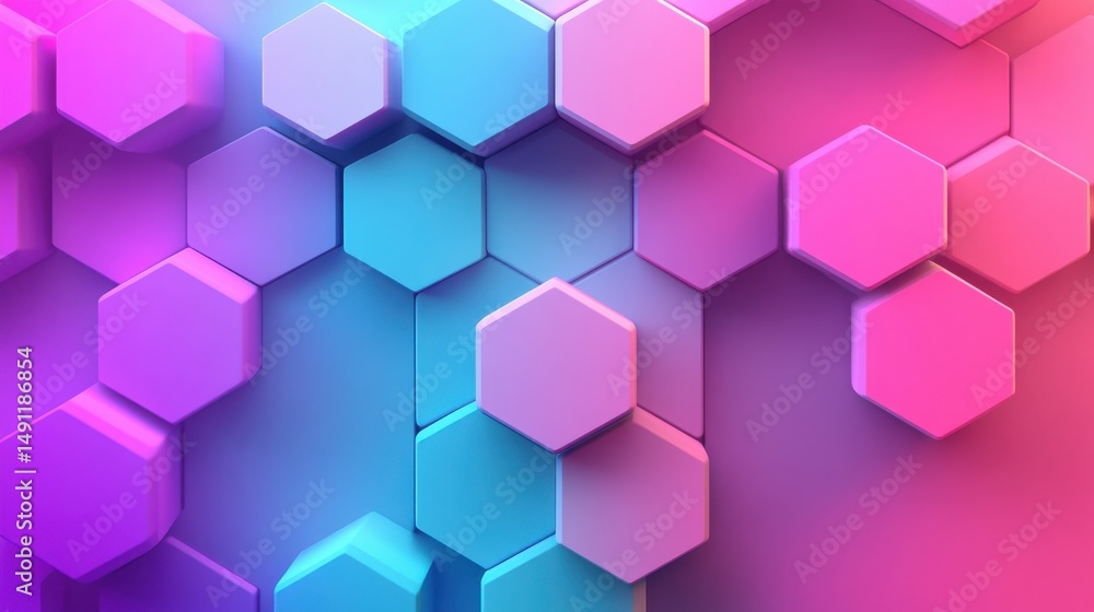Poster colorful hexagonal patterns in gradient tones of blue and pink