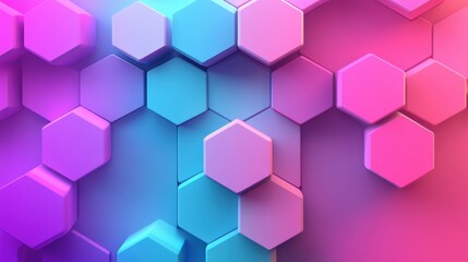 Colorful Hexagonal Patterns in Gradient Tones of Blue and Pink