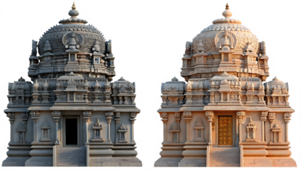 Ornate hindu temple with intricate carvings,  isolated on white background PNG