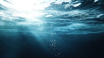 Underwater Scene with Bubbles and Sunlight Streaming Through Water