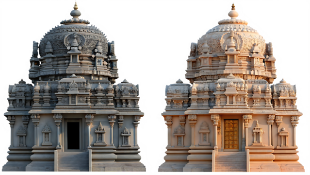 Ornate hindu temple with intricate carvings,  isolated on white background PNG