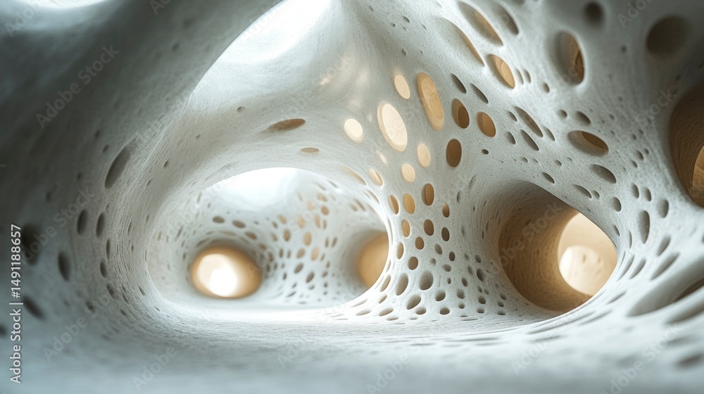 Fototapete abstract organic structure with intricate patterns and illuminated cavities
