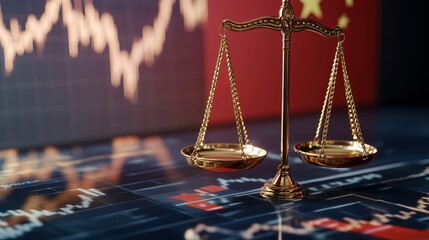 Golden Scales Justice Global Market Economic Financial Stock law flag data risk debt trade money    