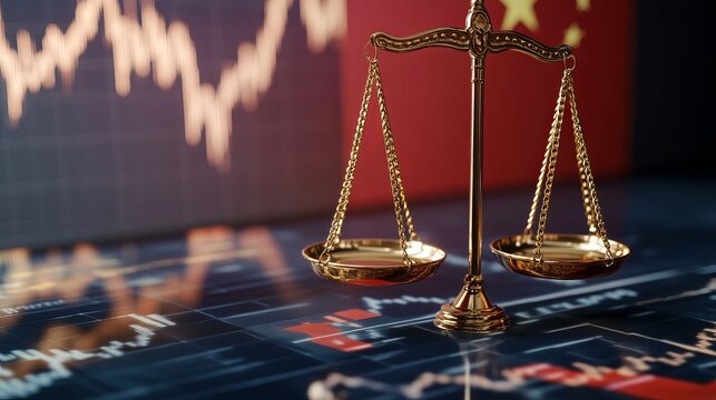 Golden Scales Justice Global Market Economic Financial Stock law flag data risk debt trade money    