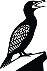 Fototapeta premium Cormorant Silhouette On Rock, Bird Perched Vector Graphic