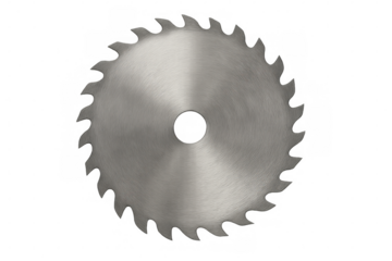 Close-up of a sharp circular saw blade rotating against a transparent background, ready for cutting and woodworking