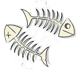 Vector illustration of a fishbone in minimal, stylized form. Ideal for food, sustainability, waste, or abstract concepts like emptiness, minimalism, and the passage of time.