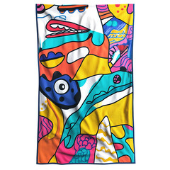 Cheerful Beach Towel with Expansive Playful Digital Isolated on Transparent Background