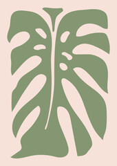 Abstract muted green leaf posters. Trendy botanical wall arts with leaf design in danish pastel colors. Monochrome modern aesthetic. Decorative botanical elements. Vector naive art print