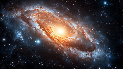 Obraz premium Breathtaking spiral galaxy with brilliant central core amidst a starry cosmos depicting cosmic wonders and nebulae