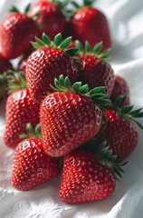Fresh Red Strawberries on Creamy White Surface Close-Up

