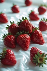 Fresh Red Strawberries on Creamy White Surface Close-Up

