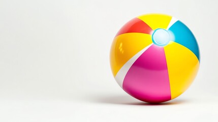 Fototapeta premium A vibrant, isolated beach ball rests on a sandy beach.
