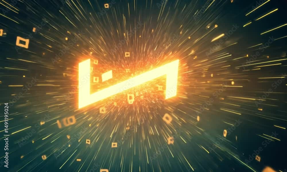 Poster digital burst: abstract checkmark in a glowing numerical explosion