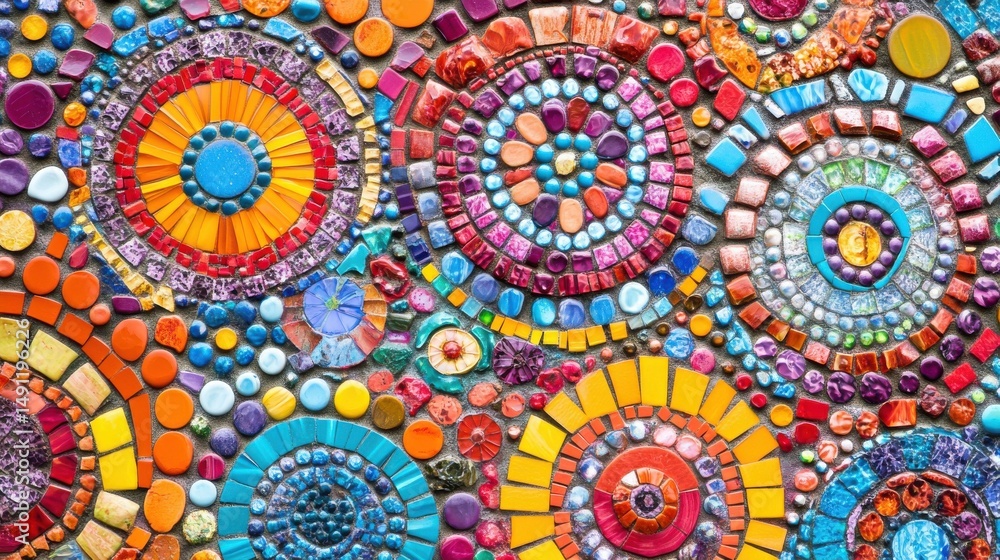 Poster vibrant mosaic artwork with colorful patterns and textures