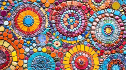 Obraz premium Vibrant Mosaic Artwork with Colorful Patterns and Textures