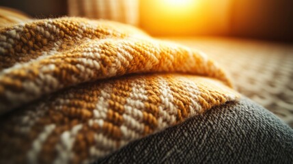 Cozy Warm Blanket Draped on Sofa in Soft Ambient Light