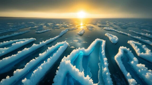Top-down view of ice and ice shove on the lake after an extended freeze