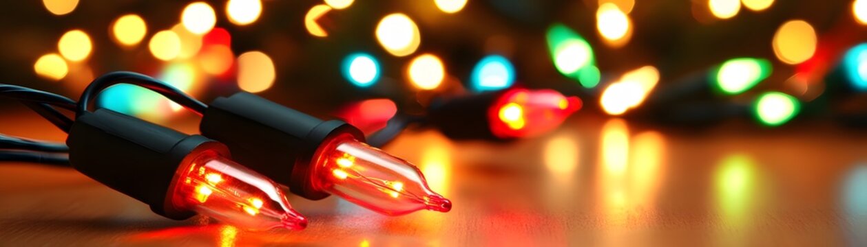 Festive christmas lights on a surface