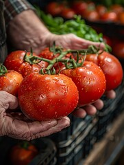 Fresh tomatoes held in hands