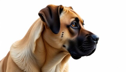Obraz premium Noble mastiff profile, intense gaze, pure white backdrop, profile, pure white, isolated