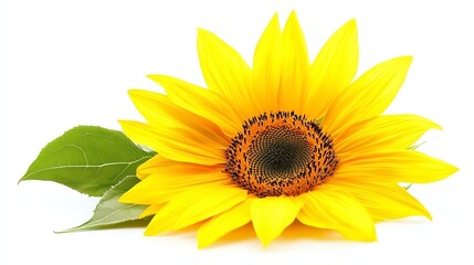 Fototapeta premium A vibrant, bright yellow sunflower stands alone against a bright background.