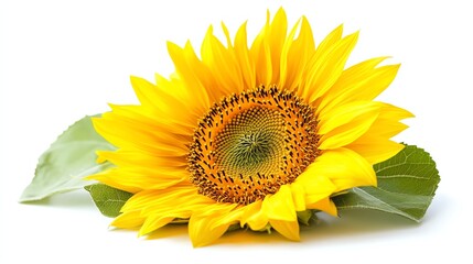Fototapeta premium A vibrant, isolated sunflower with bright yellow petals dominates the frame.