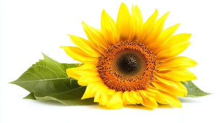 Obraz premium A vibrant, bright yellow sunflower stands alone against a bright background.