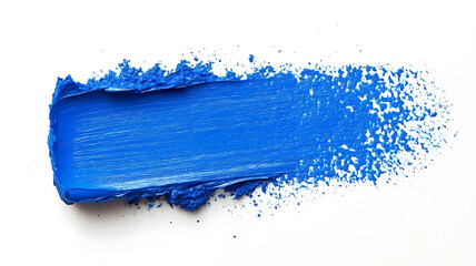 Bright blue paint swatch on white backdrop for artistic applications represents creativity and expressiveness a rich textured paintstroke adds depth perfect for graphic design