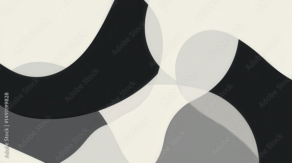 Poster abstract shapes in black and white with smooth curves and forms