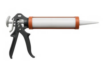 Professional sealant gun with blank label, ideal for home repair and construction projects, isolated on transparent background