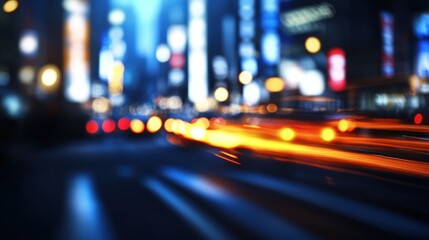 Blurry City Lights at Night with Motion Trails and Urban Background