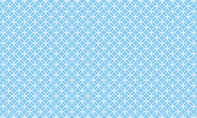 青い背景で円が連続する線が緩くて白い七宝柄の線模様