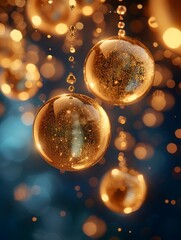 Golden orbs, glittering drops, festive glow