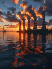 Industrial sunset over water
