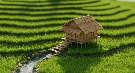 Rural hut in rice paddy terraces