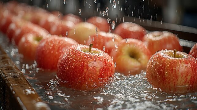 Fresh apples being washed
