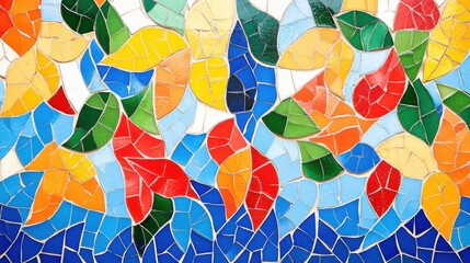 Colorful Mosaic Leaves Pattern, Vibrant Decorative Artwork