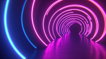 Obraz premium Illuminated Tunnel with Vibrant Neon Circles and Reflections