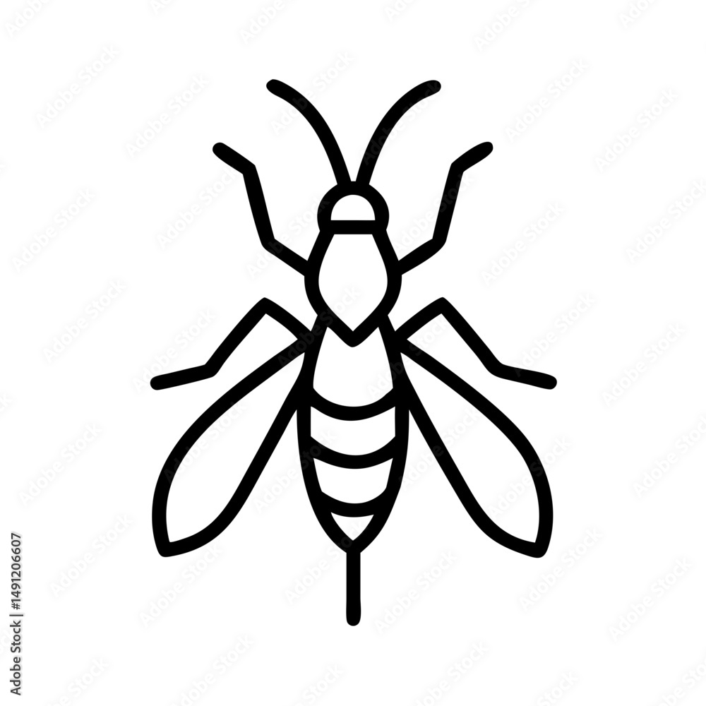 Poster a simple graphic of a wasp with distinct wings and antennae shown in a minimalist line drawing style