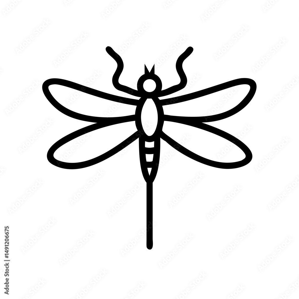 Poster stylized graphic of a dragonfly with wings spread and antennae visible in a simple outline style