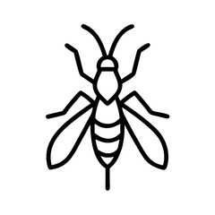 A simple graphic of a wasp with distinct wings and antennae shown in a minimalist line drawing style