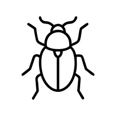 Simple graphic of a beetle with six legs and antennae in black outline on a white background