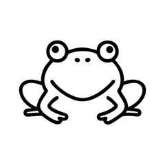 Simple outline drawing of a cute amphibian with big eyes and a happy smile on a white background