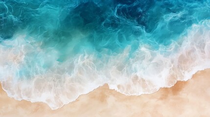 Serene Ocean Waves Crashing on Sandy Beach Summer Teal Blue Water sea art foam aqua view calm coast 