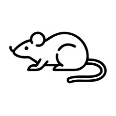 A simple graphic of a rat with a long tail and small ears in black outline on a white background