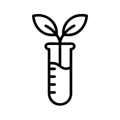 Outline drawing of a test tube with liquid and two leaves growing out of the top of the container