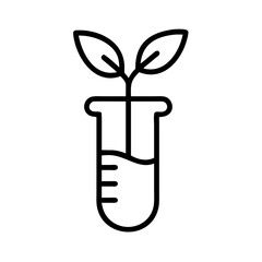 Plant growing inside a beaker with liquid and measurement lines in a science themed graphic design item