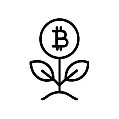 A simple depiction of a plant with leaves and bitcoin symbol as the flower head